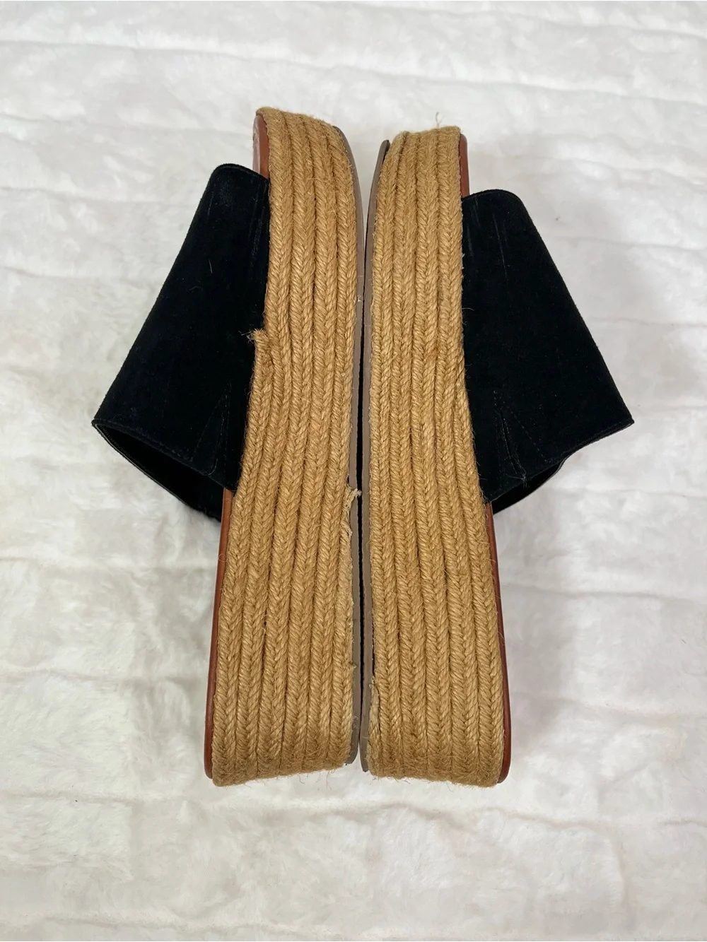 American Eagle Black Suede Espadrille Flatform Slide Sandals Size 8